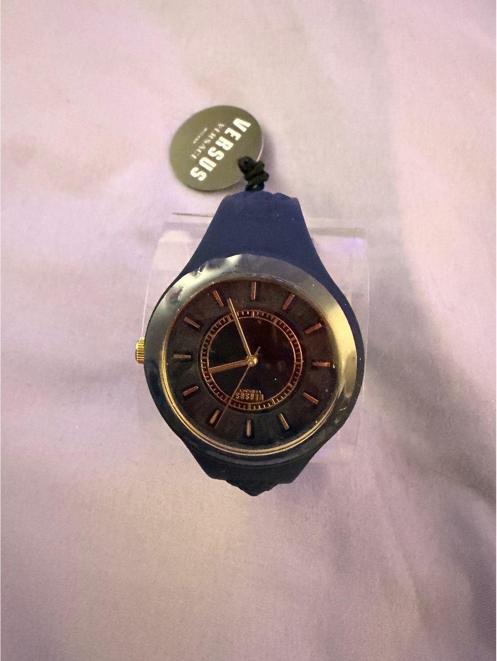Versus Versace Navy Blue Silicone Strap Watch with Black and Gold Dial NWT